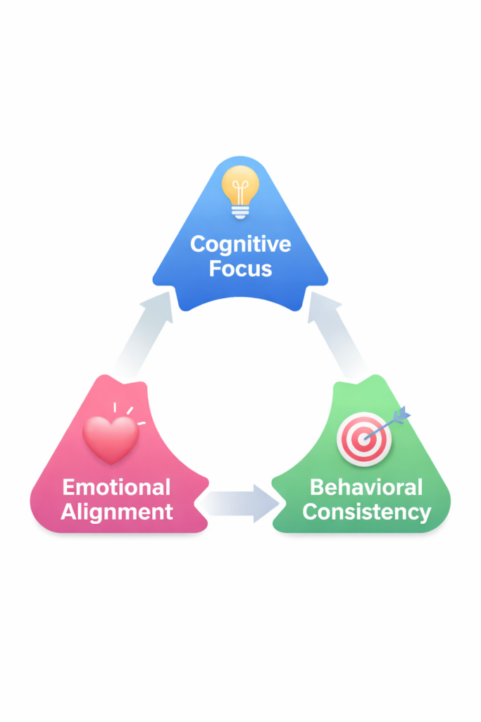 three scientific components of manifestation cognitive emotional behavioral alignment diagram